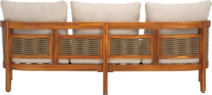 SAFAVIEH Outdoor Collection Amanda Natural Acacia Solid Wood/Taupe Cushion - Image 5