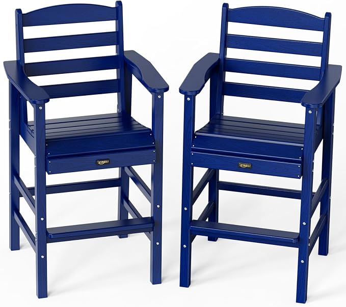 VINGLI Outdoor Bar Stools Set of 2, HDPE All-Weather Patio Bar Height Chairs by VINGLI