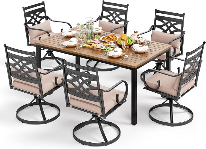 PHI VILLA 7 Pcs Patio Dining Set, Outdoor Table Chair Set - Image 9