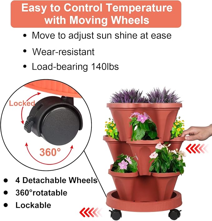 DUNCHATY Stackable Planters 3 Tier Vertical Garden Planting Tower Planters - Image 5