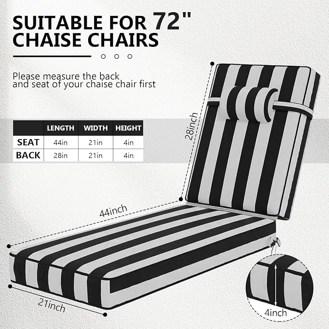 72 x 21 x 4 Inch Olefin Chaise Lounge Cushions, Lounge Chair Cushions - Image 2