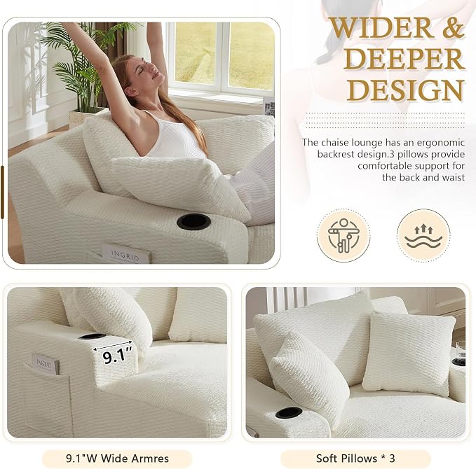 Oversized Chaise Lounge Chair Indoor, Upholstered Boneless Cloud Couch Chair - Image 3