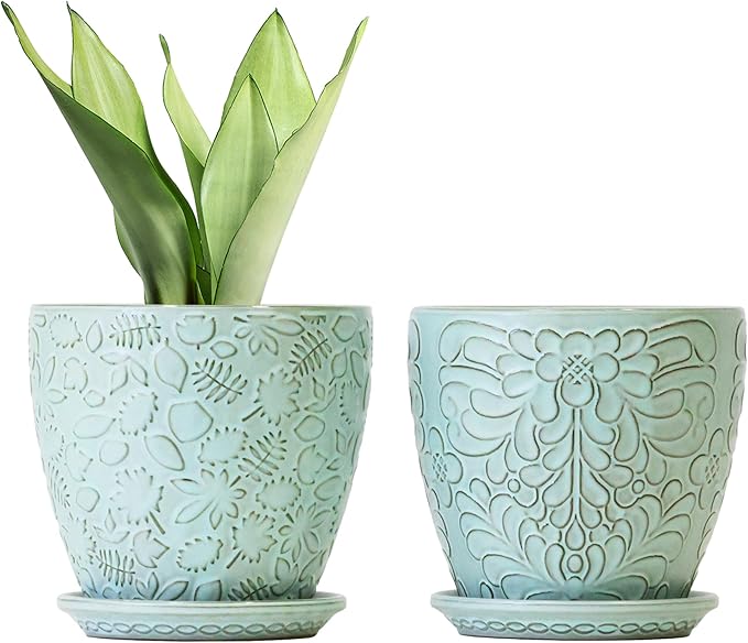 6 Inch Retro Ceramic Planter Set of 2 by Bestseler