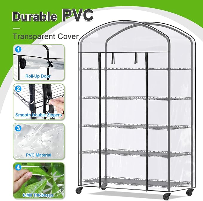 Abimars 5-Tier Greenhouse with Caster Wheel, Each Shelf Height Adjustable Metal - Image 5