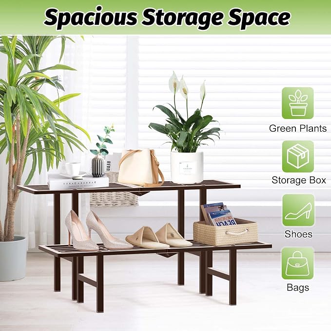 2 Tier Plant Stand Indoor Outdoor, Foldable Metal Separated Ladder Plant Stands - Image 4