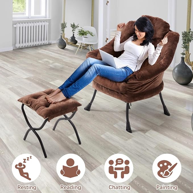 Lazy Chair with Folding Ottoman, Leisure Sofa Chair, Soft Fabric Armchair with - Image 7