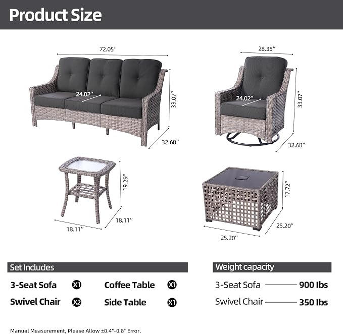 HOOOWOOO 5 Piece Patio Furniture Conversation Sets - Image 7