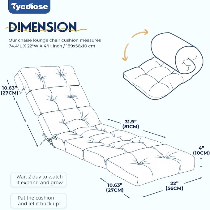 All Weather Chaise Lounge Cushions Outdoor 74.4 x 22 x 4 Inches Lounge Chair - Image 3