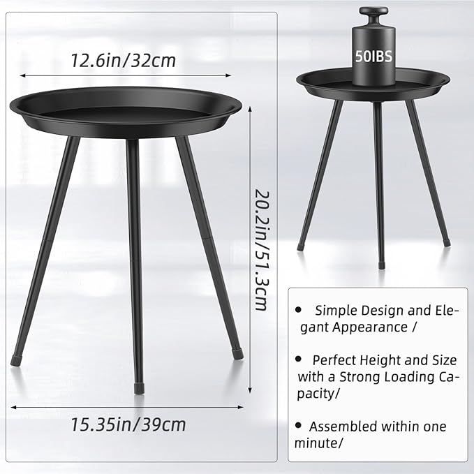 SYQ Small Black Side Table, Modern Round Metal end Table, Simple Circle Accent - Image 2