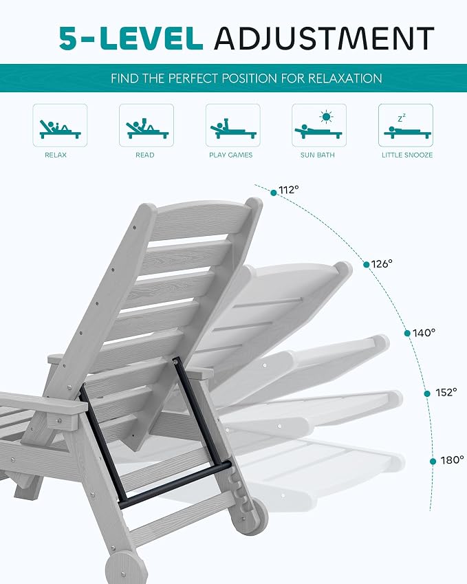 SERWALL Patio Chaise Lounge Chair, Poly Lounge Chair - Image 4