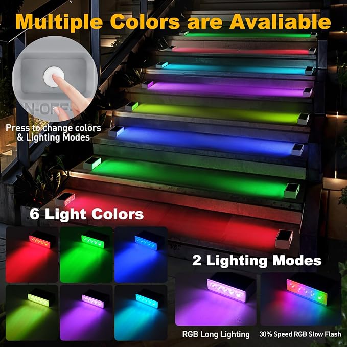 T-SUN Solar Step Lights for Outside 6 Pack Color Changing Solar Step Lights - Image 2