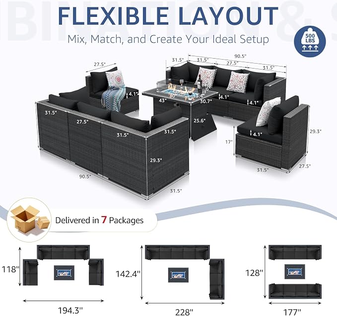 NICESOUL 9 Piece Modern Oversized Outdoor Patio Furniture Set - Image 4