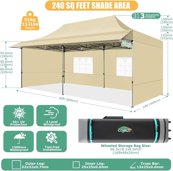 COBIZI 10x20 Pop Up Canopy Tent - Image 6