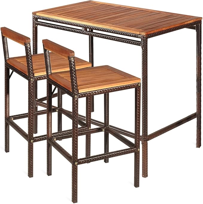 RELAX4LIFE 3-Piece Outdoor Bar Table Set, PE Rattan Wicker Bar Height Dining by RELAX4LIFE