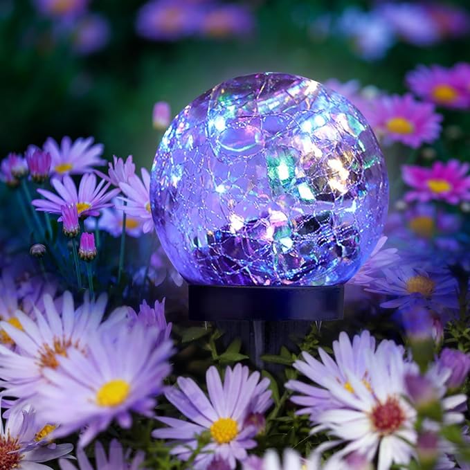 Solar Garden Lights Outdoor Waterproof, 6 Pack Cracked Glass Ball Light - Image 4