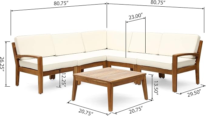Great Deal Furniture Noble House Grenada Outdoor Acacia Wood 5 Seater Sectional - Image 9