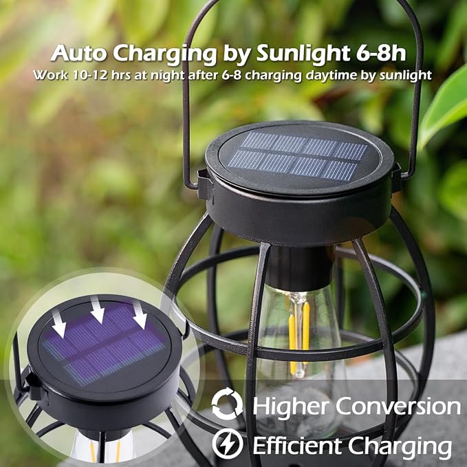 LeiDrail Solar Lantern Outdoor Hanging Waterproof Lights, Metal LED Lanterns - Image 3