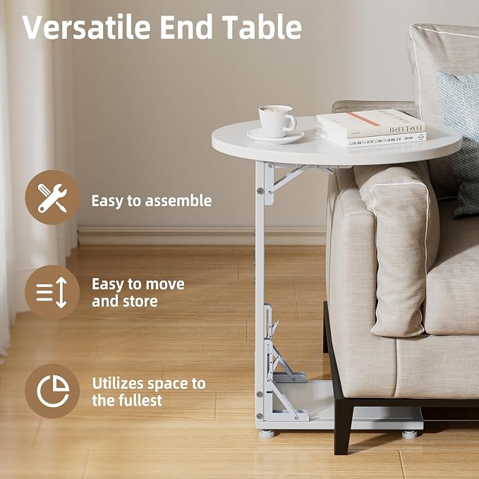 Elbourn Folding Side Table End Couch Tables, Metal Frame C-Shaped TV Stand - Image 5