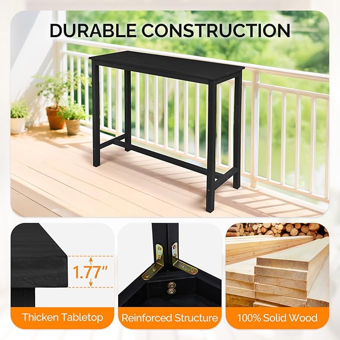 VINGLI Wooden Outdoor Bar Table, Wood Patio Counter Height Table, - Image 5