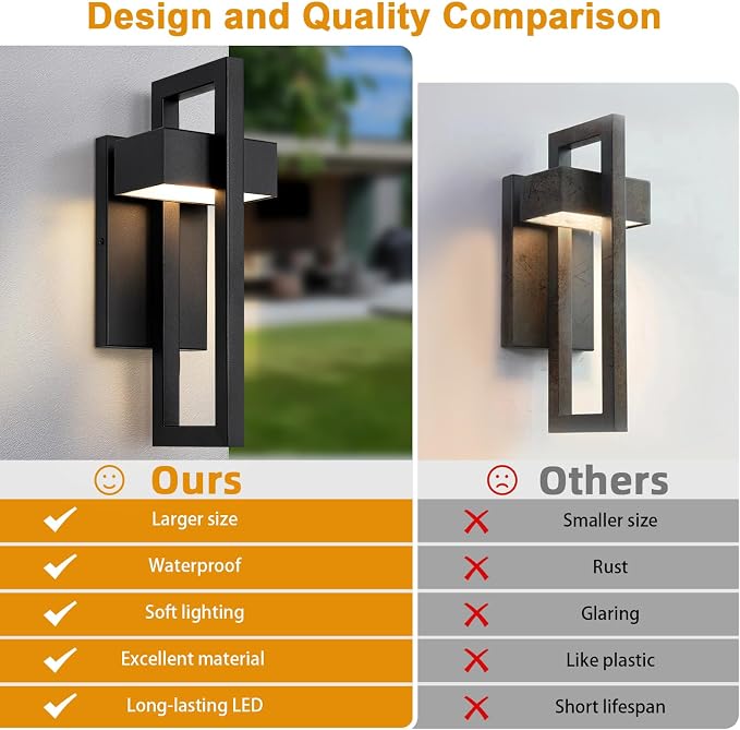 LamQee Outdoor Wall Lights Modern Exterior Lighting Fixtures, 3000K Integrated - Image 8