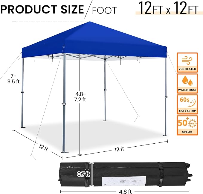 Yaheetech 12x12 Pop Up Canopy Easy Set-up Tent, Portable Outdoor Canopy Instant - Image 3