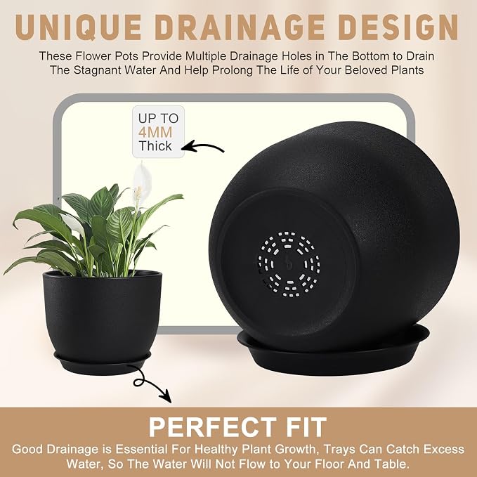 Plant Pots 10/9/8/7.5/7 inch Set of 5, Flower Pots - Image 3