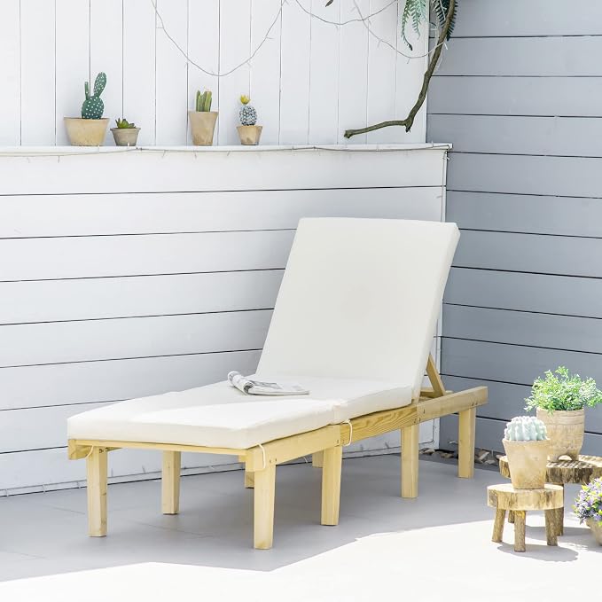 Outsunny Chaise Lounge Chair for Outdoor, Wood Outdoor Chaise Lounge - Image 7