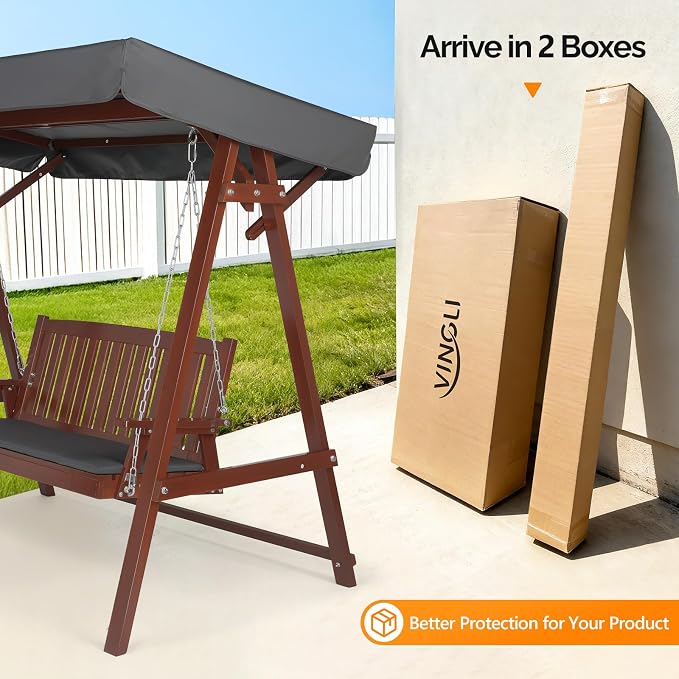 VINGLI Porch Swing with Stand, Wooden Swing & Stand with Canopy, Hanging Swing - Image 7