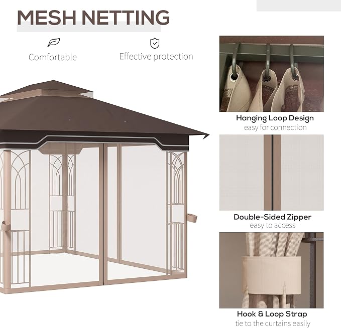 Outsunny 10' x 12' Patio Gazebo, Double Roof Outdoor Canopy Shelter - Image 4