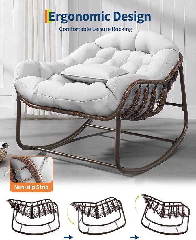 GarveeLife Outdoor Papasan Rocking Chair, Oversized Wicker Lounge Chair - Image 4