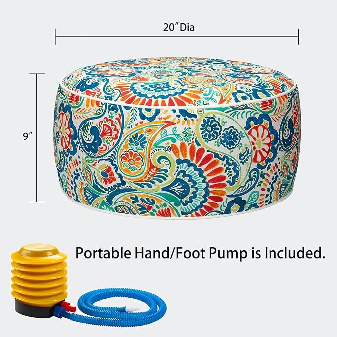 Magpie Fabrics Inflatable Stool Ottoman Pouf D20 xH9, Outdoor Round Footrest - Image 3