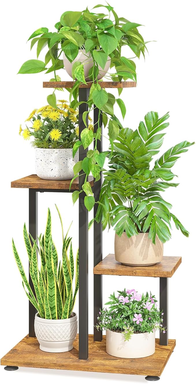 LASZOLA Black 4 Tiered Wood Plant Stand Indoor by LASZOLA