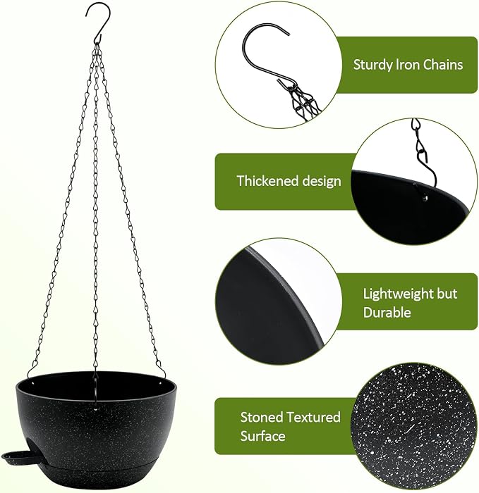 WOUSIWER Self Watering Hanging Planters, 2 Pack 10'' Plastic Pots - Image 5