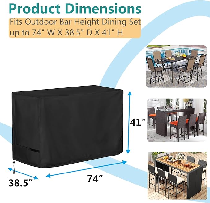 Oslimea Outdoor Bar Height Dining Set Cover, Heavy Duty Waterproof Patio Bar - Image 2