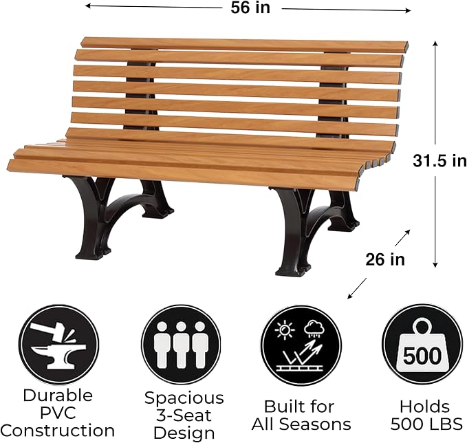 Plow & Hearth Weatherproof German PVC Outdoor Bench | 3-Seat | Holds Up to 500 - Image 3