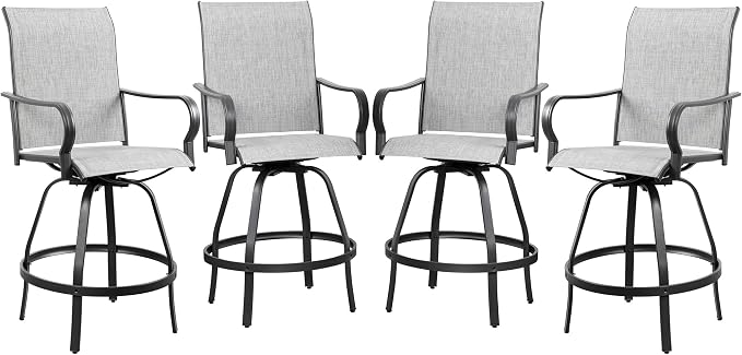 Shintenchi 4 Piece Patio Swivel Bar Chairs, All Weather Textile Outdoor Metal - Image 7
