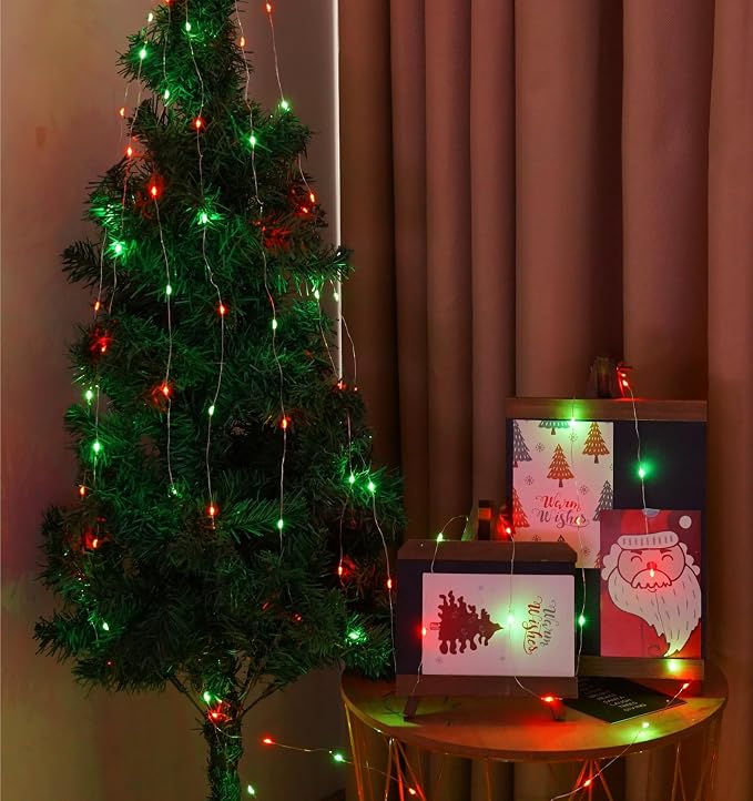 QITONG 4 Pack Solar Fairy Lights, Each 33ft 100 LED Red and Green Christmas - Image 4