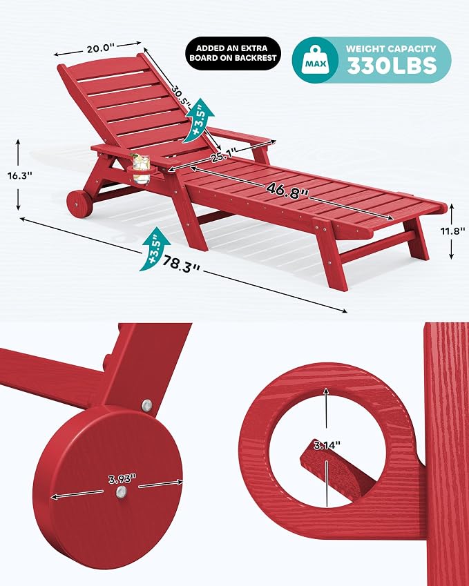 SERWALL Patio Chaise Lounge Chair Set of 2, Poly Lounge Chair - Image 3