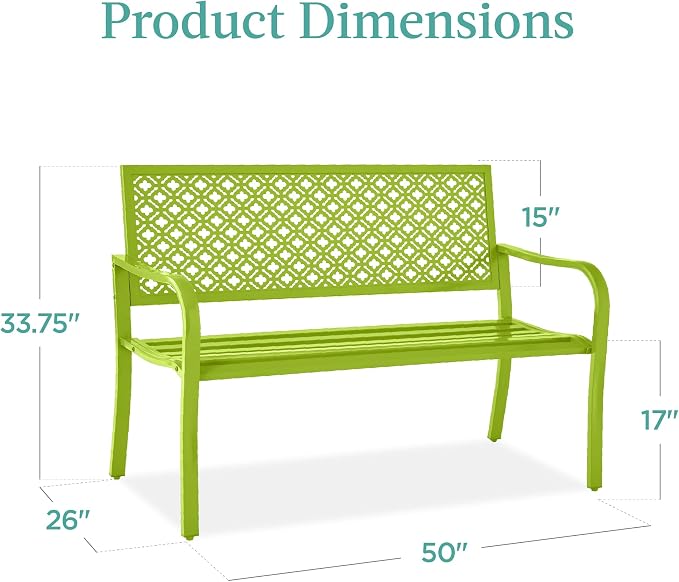 Best Choice Products Outdoor Bench 2-Person Metal Steel Benches Furniture - Image 2