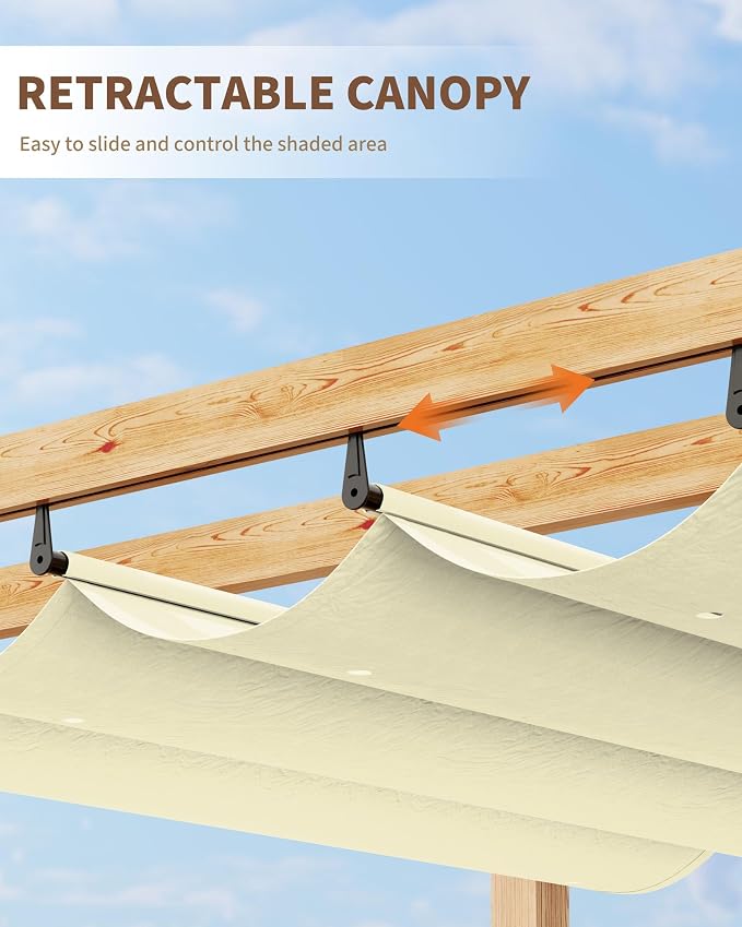 10x13 Ft Outdoor Pergola with Retractable Canopy Aluminum Gazebo Imitation - Image 3