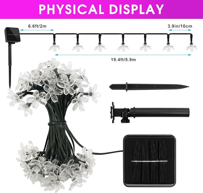 60 LED Solar String Lights Outdoor Waterproof Flower Fairy Lights - Image 3