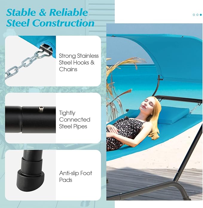 Giantex Hanging Hammock with Stand, Patio Hanging Chaise Lounge Chair w/Canopy - Image 3