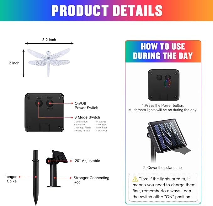 JMEXSUSS Dragonfly Solar String Lights Outdoor, 25.6FT 30 LED Waterproof Solar - Image 7