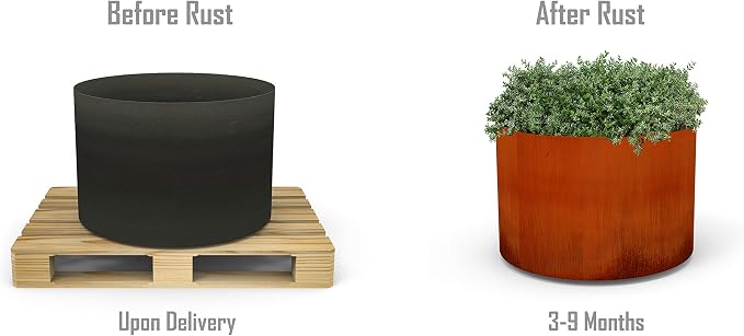 PLANTERCRAFT Corten Steel Metal Planter Box, Round Sizes, Modern Garden Steel - Image 7