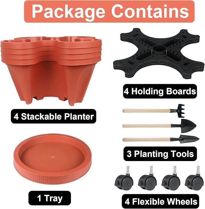 DUNCHATY Stackable Planters 4 Tier Vertical Garden Planting Tower Planters - Image 8