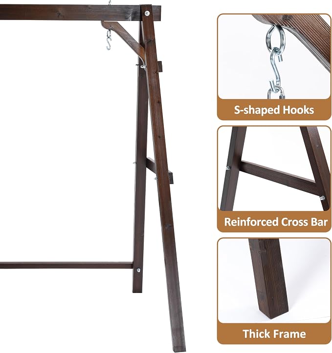 Finnhomy Outdoor 880 LBS Porch Swing Frame, Stable A-Frame Wooden Swing Stand - Image 5