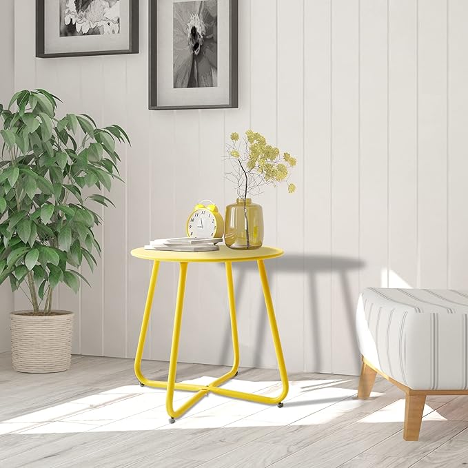 Outdoor Table Small Patio Side Table Waterproof Round Metal Side Table Weather - Image 2