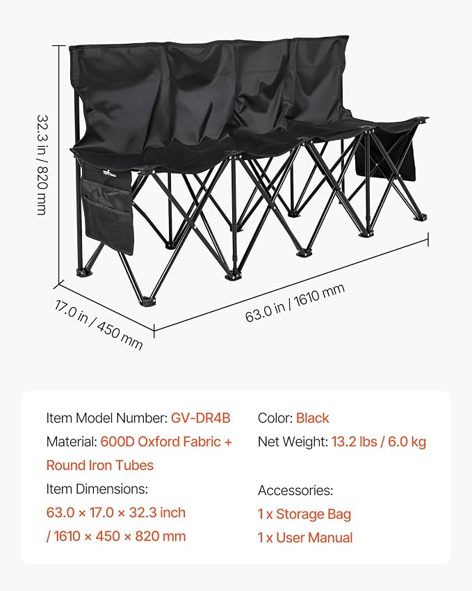 VEVOR Portable Folding Bench, 4 Seat Foldable Soccer Bench - Image 3