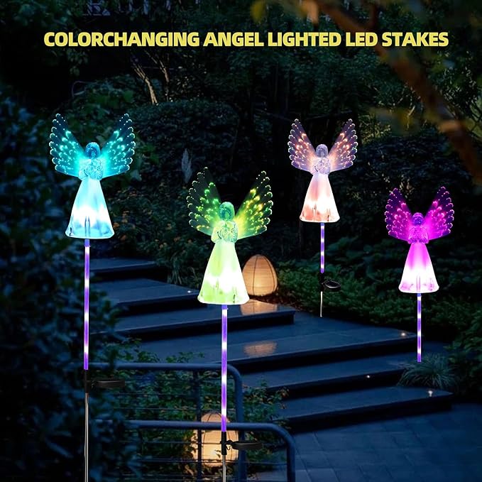 Angel Solar Lights for Cemetery, 2 Pack Solar Lights Outdoor Garden, Color - Image 6