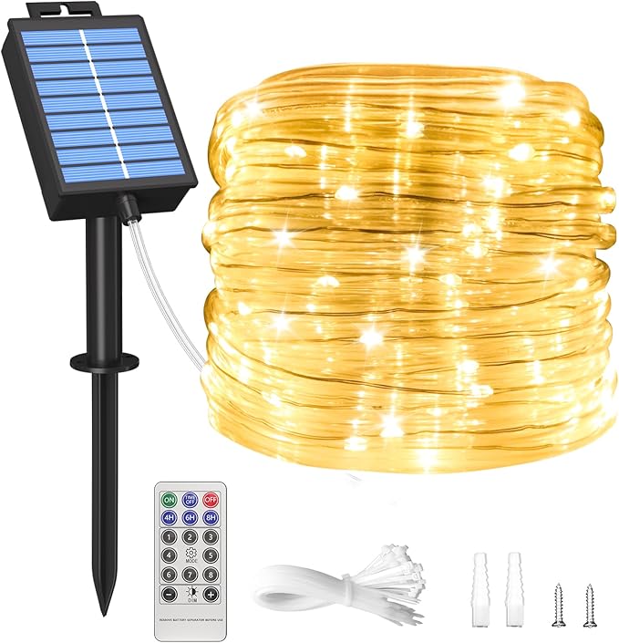 ICRGB Solar Rope Lights Outdoor, 39FT 100 LED Solar Rope Lights, IP67 Waterproof by ICRGB